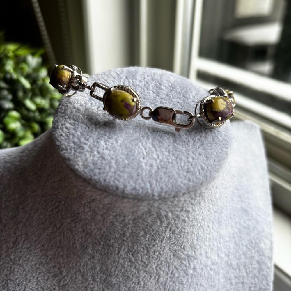 Source Unknown Atlanticite set in 925 Silver Bracelet 7.5 inches